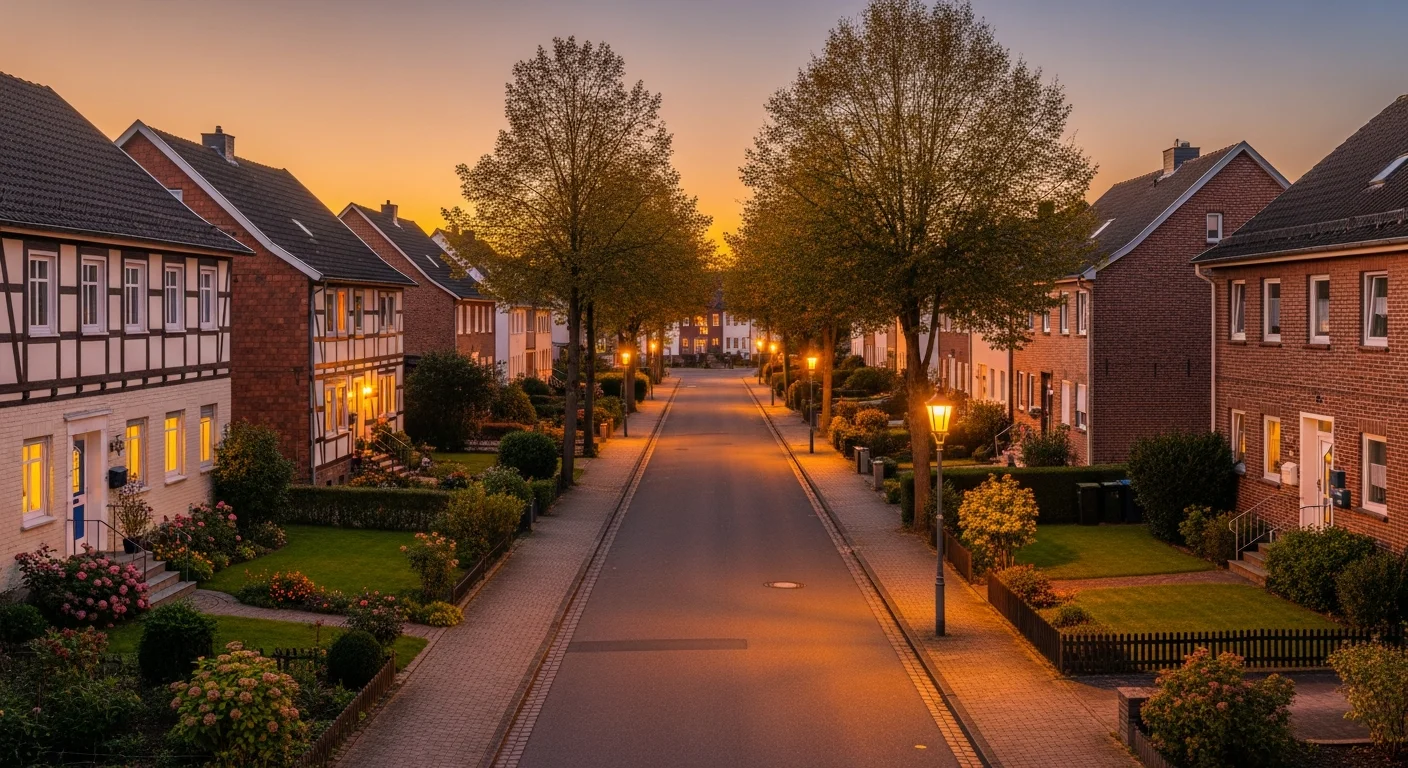 Ruhige Wohnstraße in Iserlohn im goldenen Abendlicht